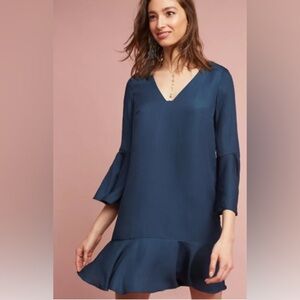 Maeve for Anthropologie Galway Fluttered Mini Dress in Indigo Blue - Sold Out